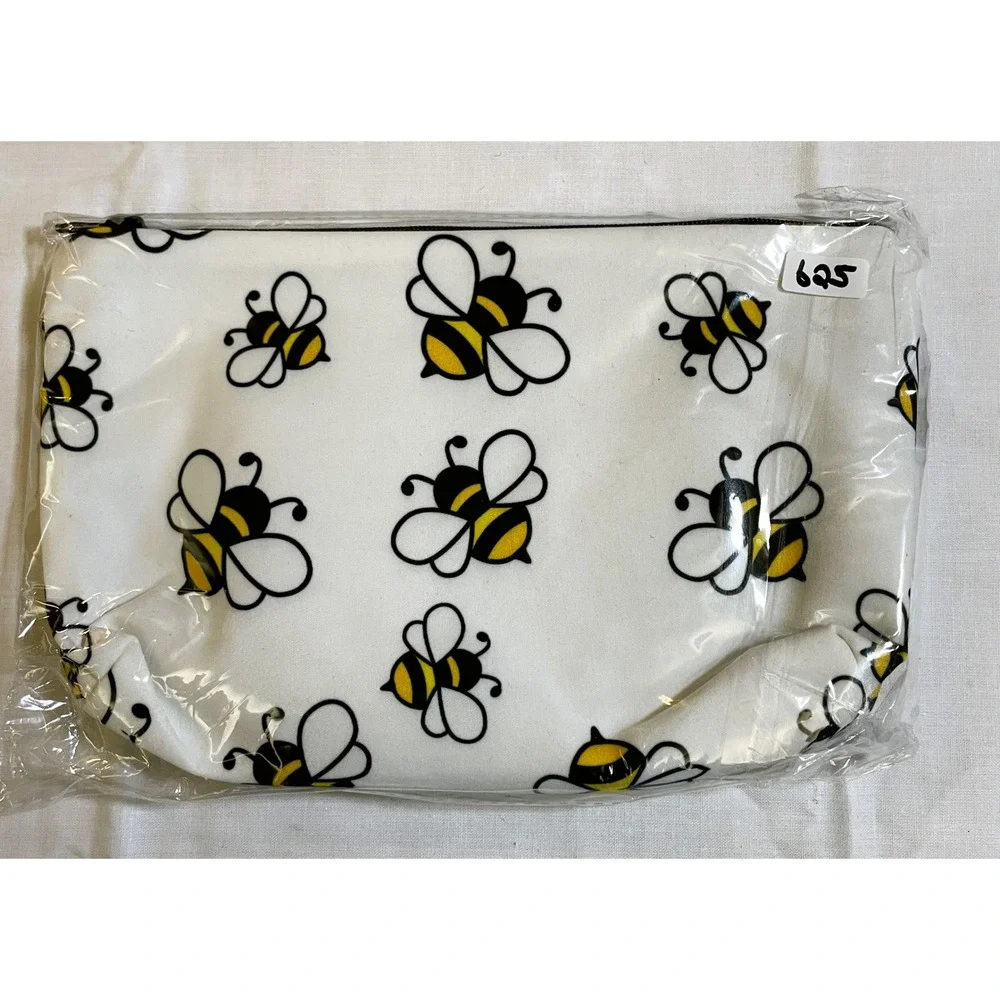 The Pouch Cosmetic Bag Womens OS White NWT Bumblebee Print Zippered Travel Case